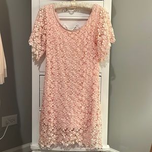 Lace Crochet Pink Dress Short Sleeve Girly